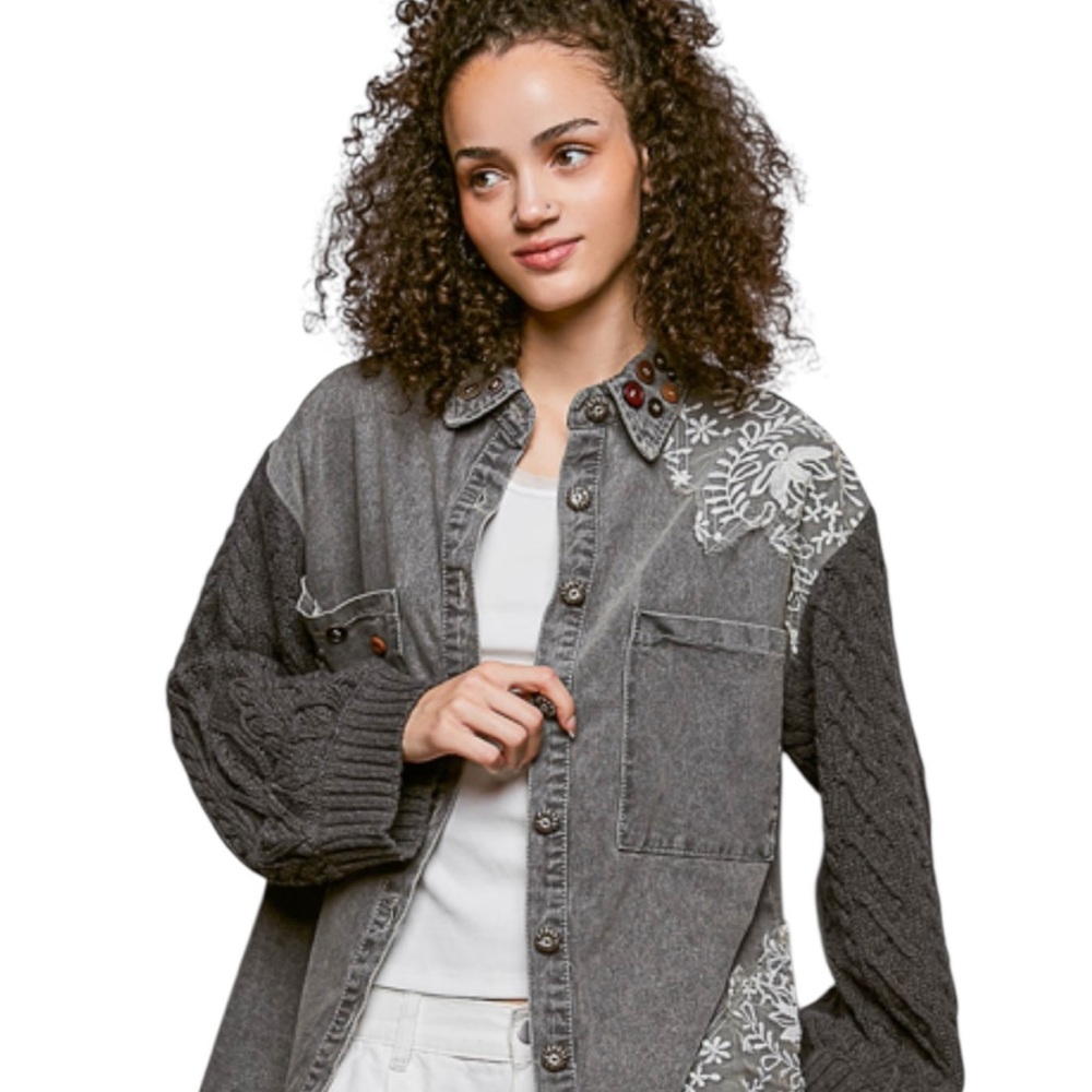 POL Charcoal and Black Jean Jacket